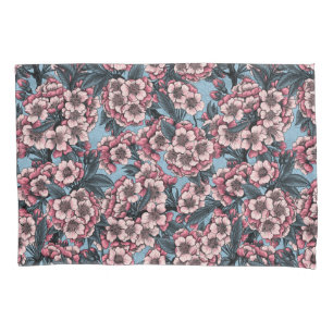 Cherry blossom in pink and blue pillow case