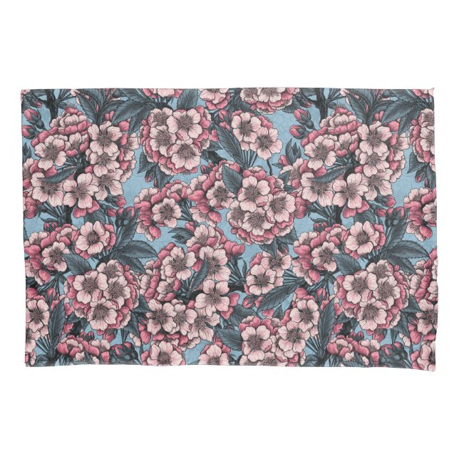Cherry blossom in pink and blue pillow case (Front-Left)