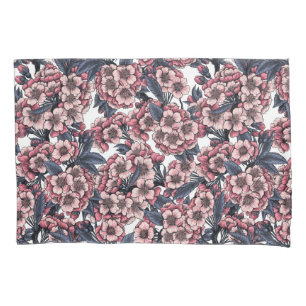 Cherry blossom in pink and blue pillow case