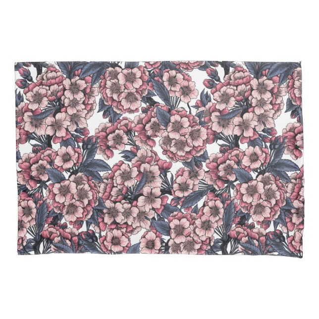 Cherry blossom in pink and blue pillow case (Front)