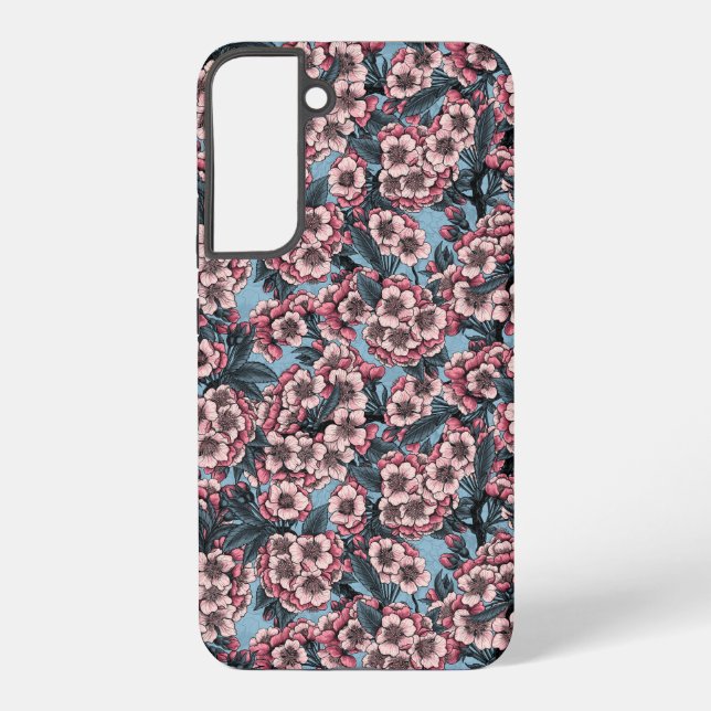 Cherry blossom in pink and blue samsung galaxy case (Back)