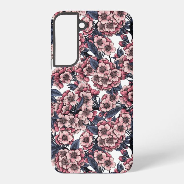 Cherry blossom in pink and blue samsung galaxy case (Back)