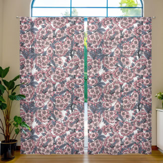 Cherry blossom in pink and blue sheer curtains