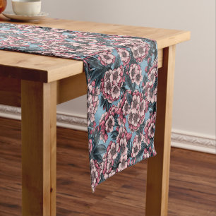 Cherry blossom in pink and blue short table runner