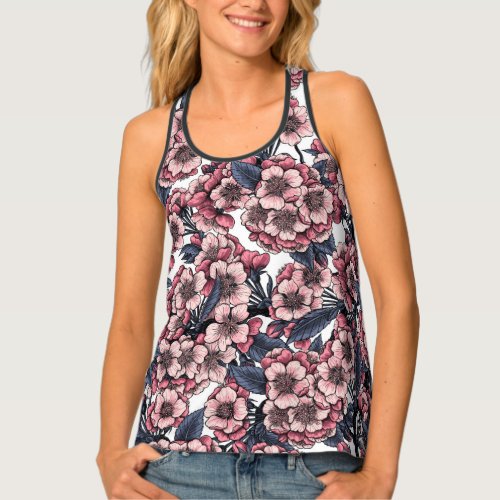 Cherry blossom in pink and blue tank top