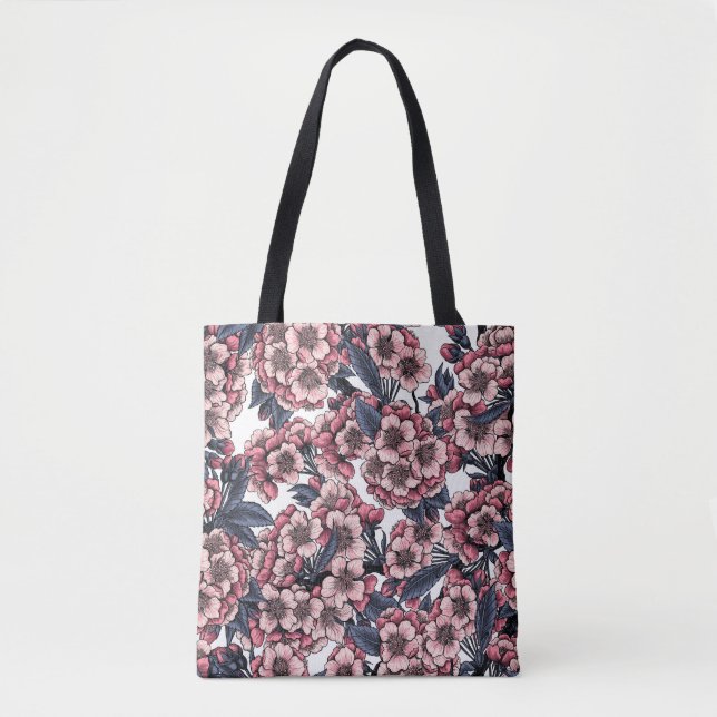 Cherry blossom in pink and blue tote bag (Front)