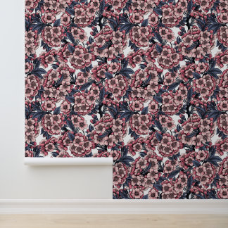 Cherry blossom in pink and blue wallpaper 
