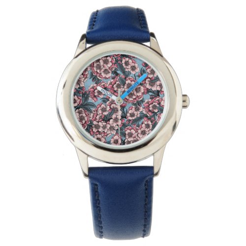 Cherry blossom in pink and blue watch