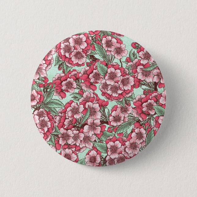 Cherry blossom in pink and mint button (Front)