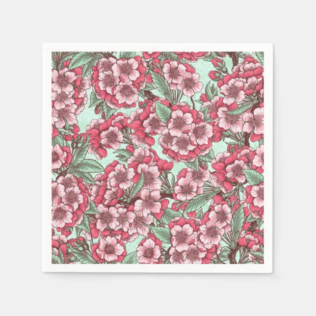 Cherry blossom in pink and mint napkins (Front)