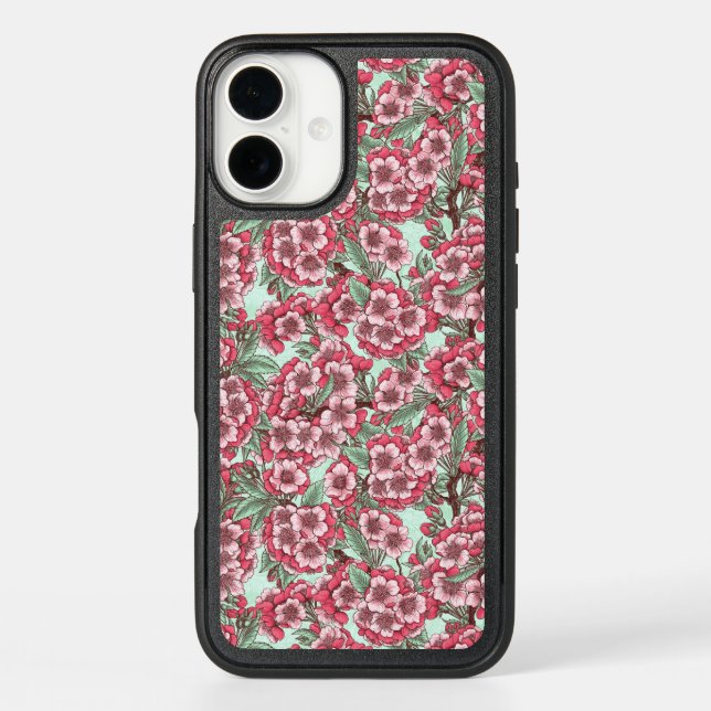 Cherry blossom in pink and mint otterbox iPhone case (Back)