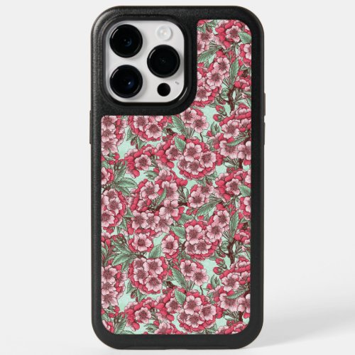 Cherry blossom in pink and mint OtterBox iPhone 14 pro max case