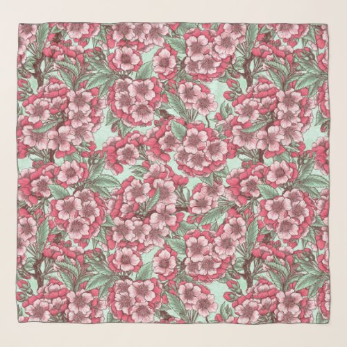 Cherry blossom in pink and mint scarf