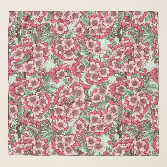 Cherry blossom in pink and mint scarf (Front)