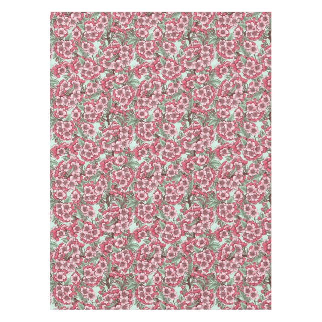 Cherry blossom in pink and mint tablecloth (Front)
