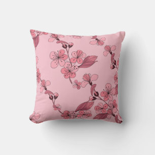 Cherry blossom in pink colour on white background. throw pillow