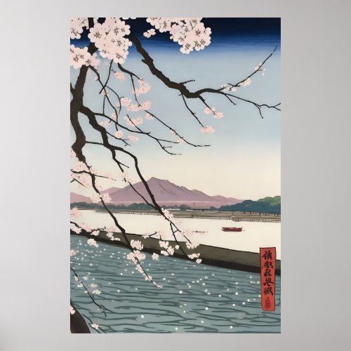 Cherry blossom in the Sumida River Poster