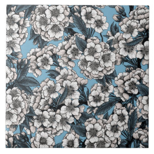 Cherry blossom in white and blue ceramic tile