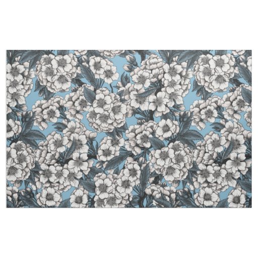 Cherry blossom in white and blue fabric