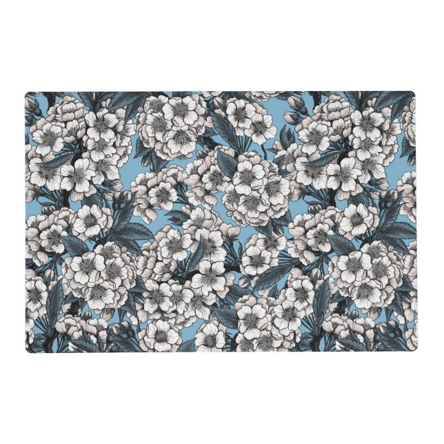 Cherry blossom in white and blue placemat (Front)