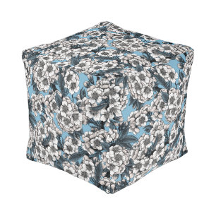 Cherry blossom in white and blue pouf