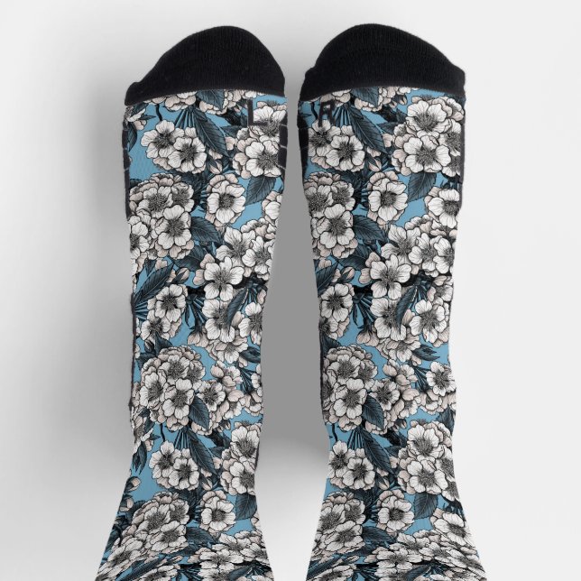 Cherry blossom in white and blue wireless charger  socks (Top)