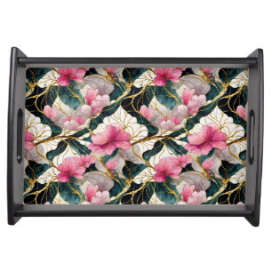 Cherry Blossom-Inspired Pink Floral Serving Tray