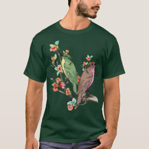 Cherry Blossom Japanese Art Birds On Peach Tree T-Shirt