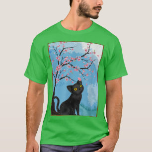 Cherry Blossom Japanese Art Cat Lover  T-Shirt