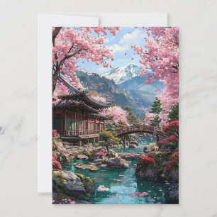 Cherry Blossom Japanese Elegant Gold Wedding Invit Invitation