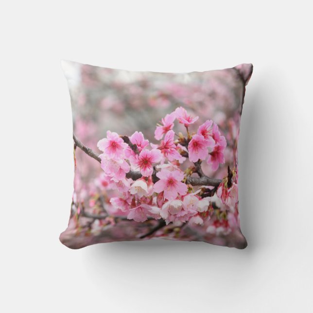 Cherry blossom Japanese floral pink Tree Flowers  Throw Pillow (Front)