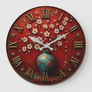 Cherry Blossom Japanese Floral Vintage Home Decor Large Clock