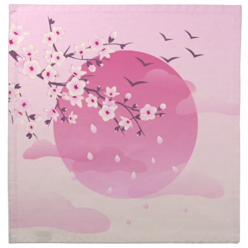 Cherry Blossom Japanese Landscape Pink Cloth Napkin
