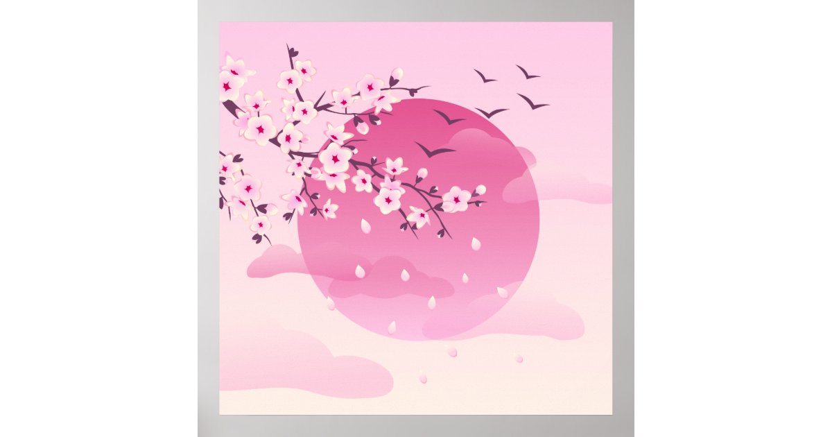 Cute Japonais style posters Fuji montais and Sakura tree anime | Art Board  Print