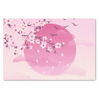 Cherry Blossom Japanese Landscape Pink Tissue Paper by NinaBaydur at Zazzle