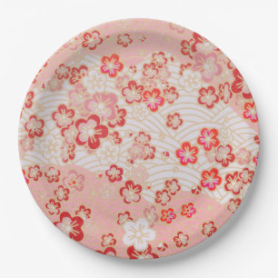 Cherry Blossom Japanese Pattern Paper Plates