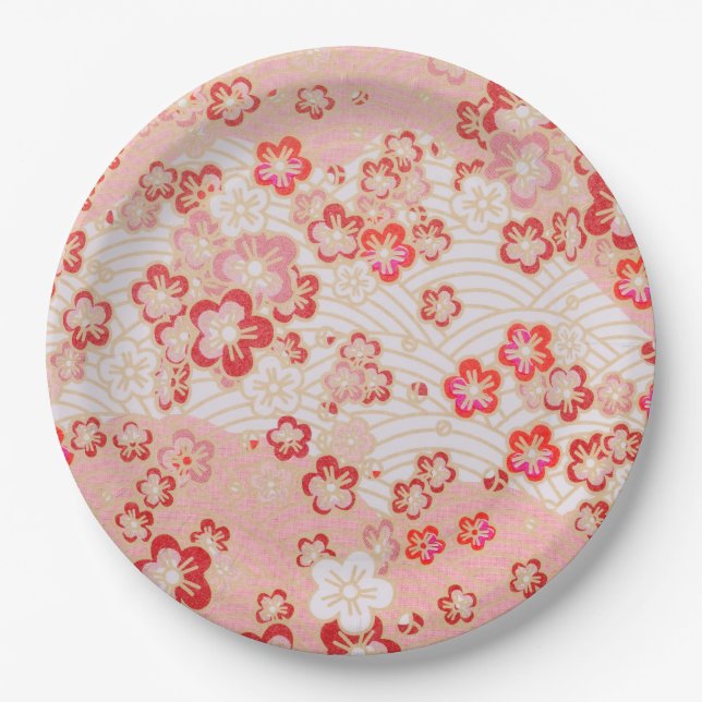 Cherry Blossom Japanese Pattern  Paper Plates (Front)