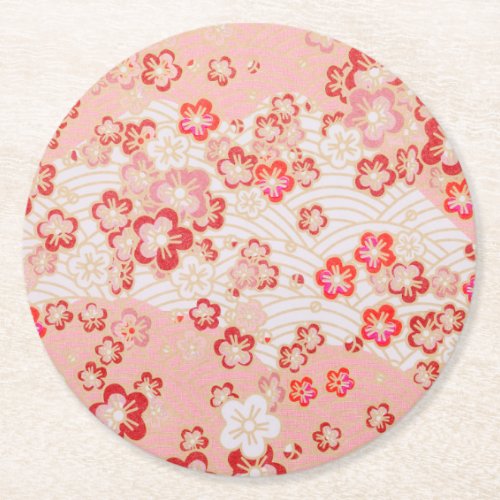 Cherry Blossom Japanese Pattern  Round Paper Coaster