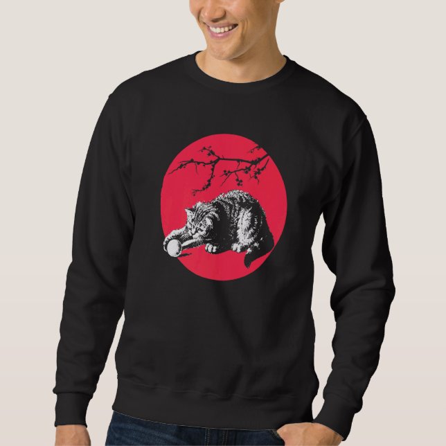 Cherry Blossom Japanese Playing Cat Cute Sweatshirt (Front)