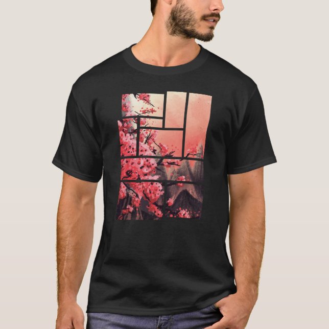 Cherry Blossom Japanese Retro Graphic T-Shirt (Front)