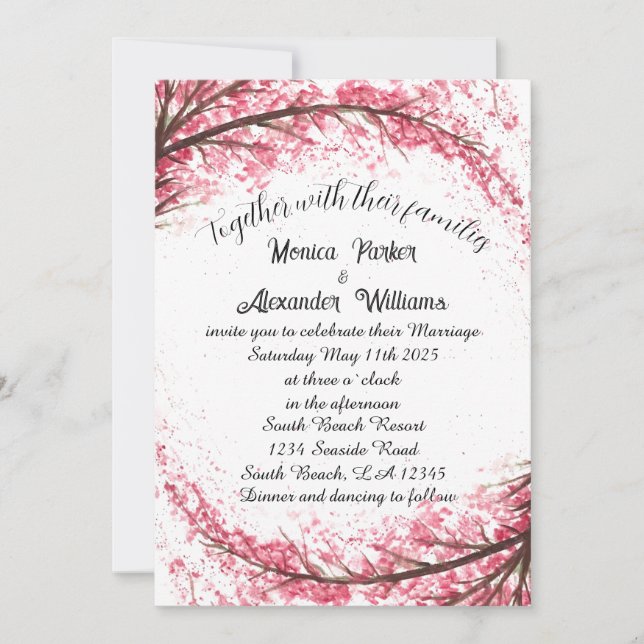 Cherry Blossom Japanese Sakura Pink Wedding Invita Invitation (Front)