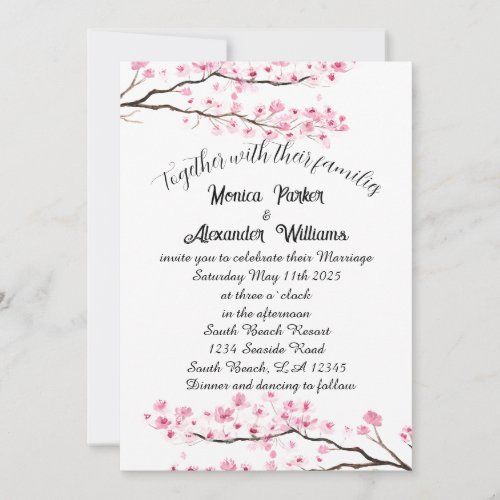 Cherry Blossom Japanese Sakura Pink Wedding Invitation