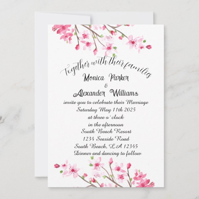 Cherry Blossom Japanese Sakura Pink Wedding Invitation (Front)