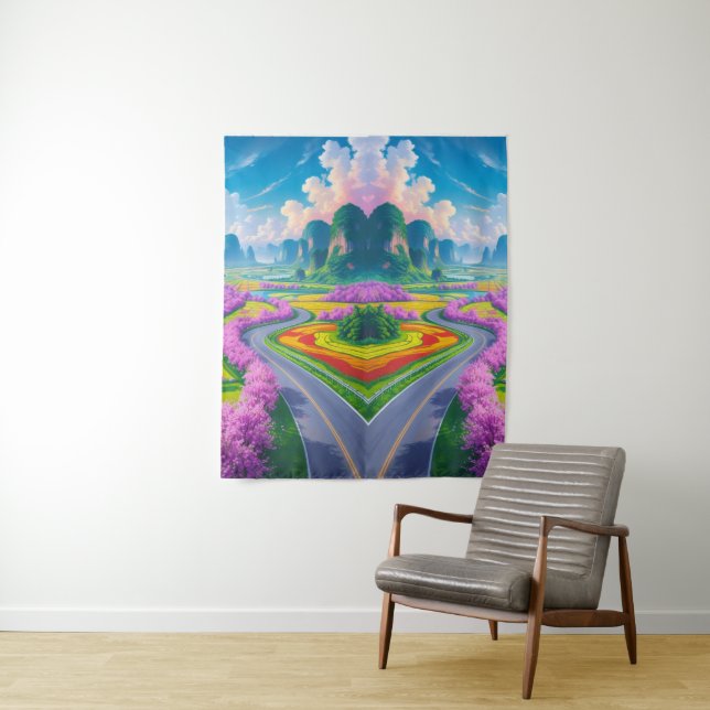 "Cherry Blossom Journey – Dream Landscape Wall Art Tapestry (In Situ)