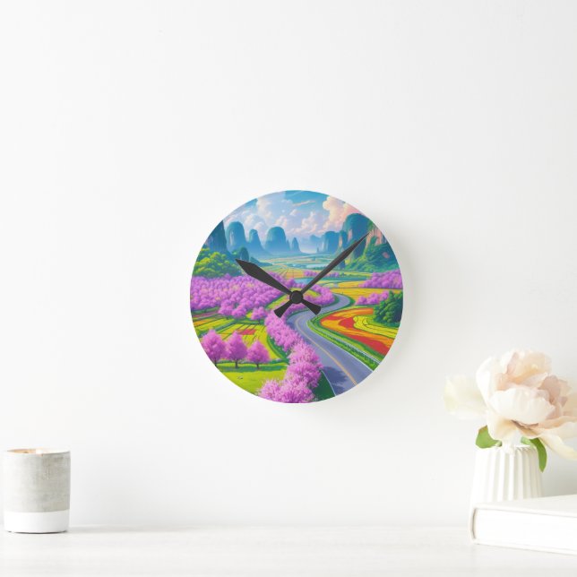 “Cherry Blossom Journey – Spring Road Wall Clock (Home)