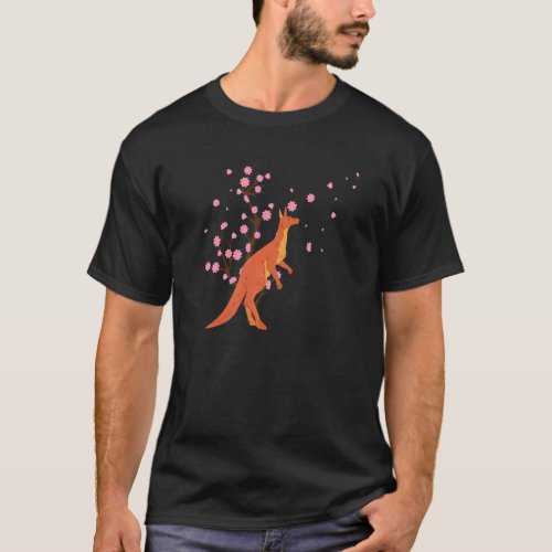 Cherry Blossom Kangaroo Animal Japanese Sakura Flo T_Shirt