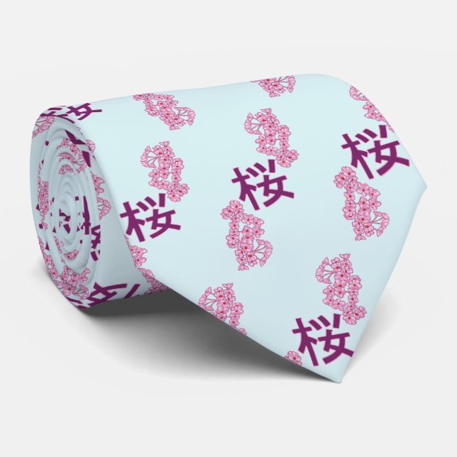 Cherry blossom kanji Japanese writing Neck Tie (Rolled)