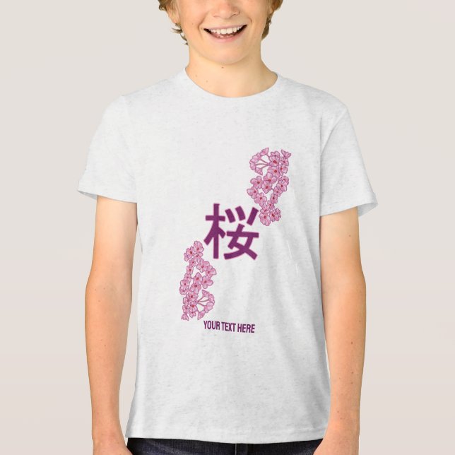 Cherry blossom kanji Japanese writing Tri-Blend Shirt (Front)