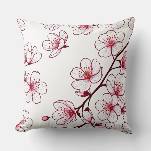 Cherry Blossom Kiss Throw Pillow (Front)