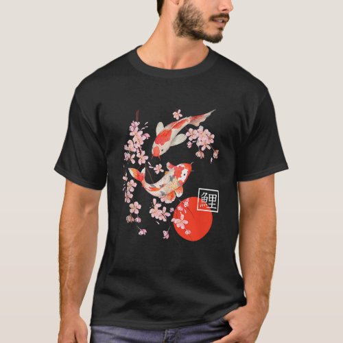 Cherry Blossom Koi Carp Fish Japanese Sakura Graph T_Shirt